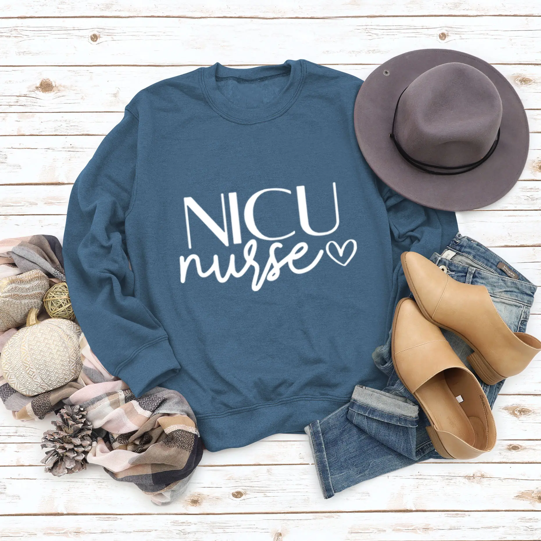 NICU NURSE Letters Round Neck Long Sleeve Sweatshirt for Women
