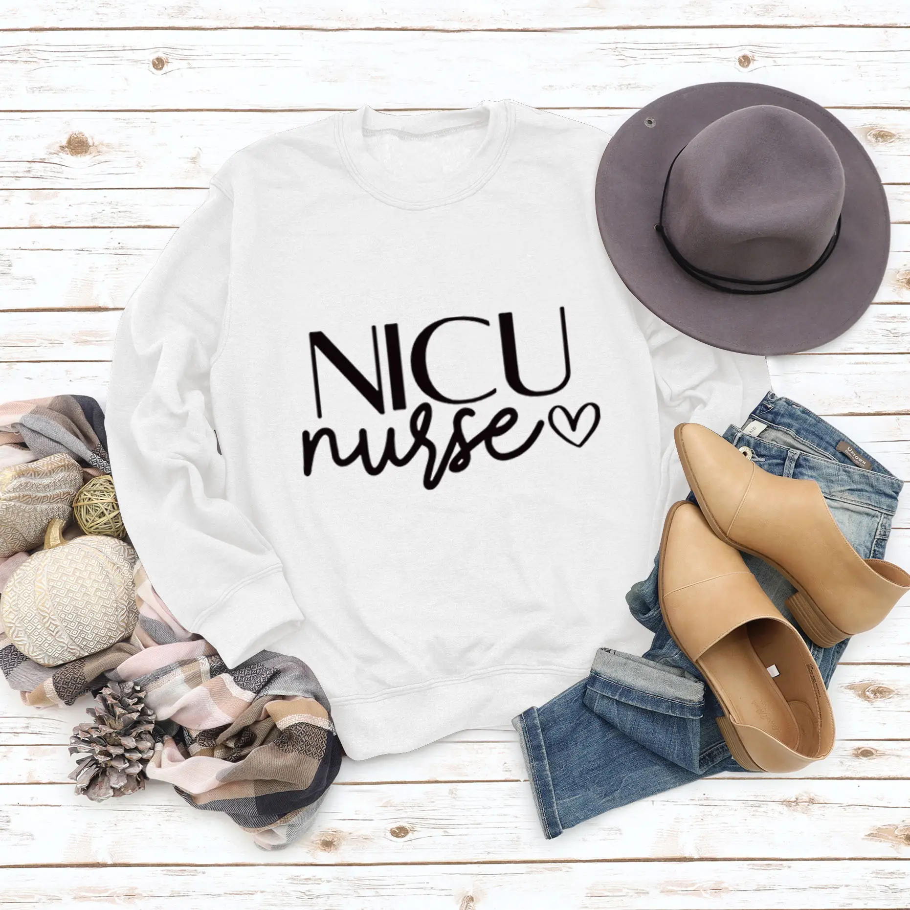 NICU NURSE Letters Round Neck Long Sleeve Sweatshirt for Women