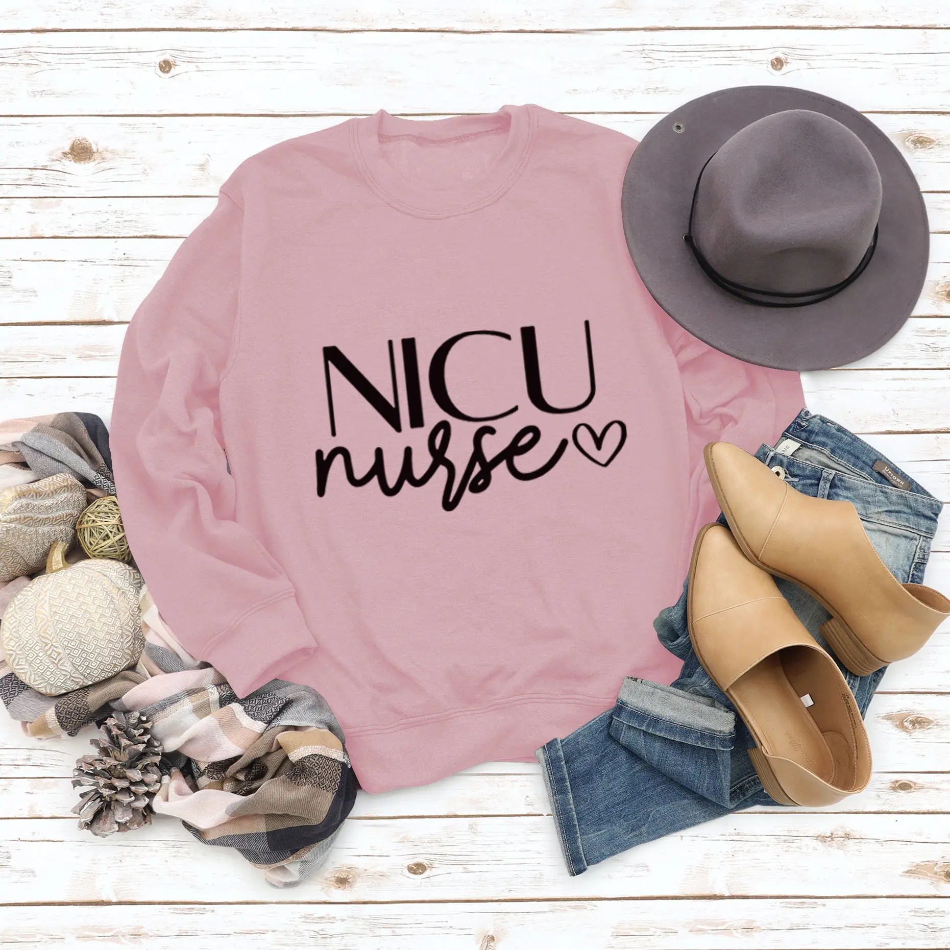 NICU NURSE Letters Round Neck Long Sleeve Sweatshirt for Women