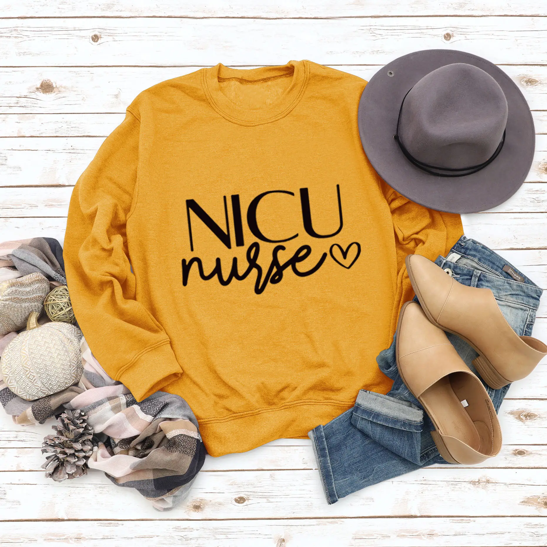 NICU NURSE Letters Round Neck Long Sleeve Sweatshirt for Women