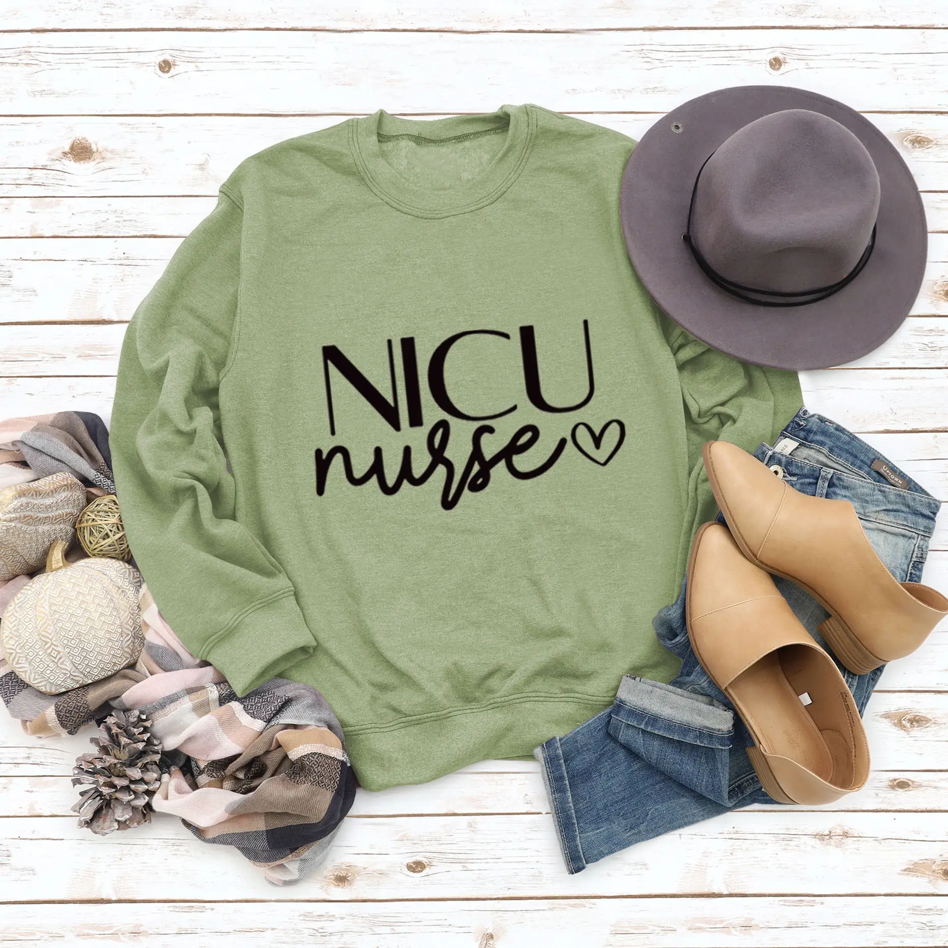 NICU NURSE Letters Round Neck Long Sleeve Sweatshirt for Women