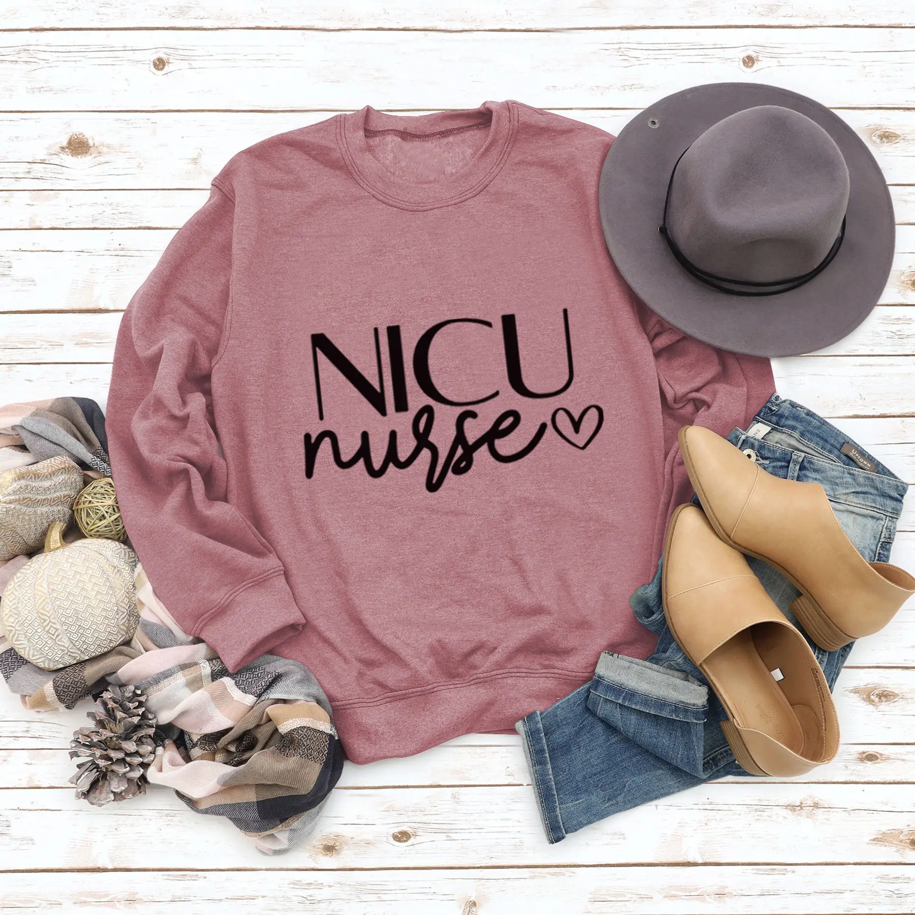 NICU NURSE Letters Round Neck Long Sleeve Sweatshirt for Women