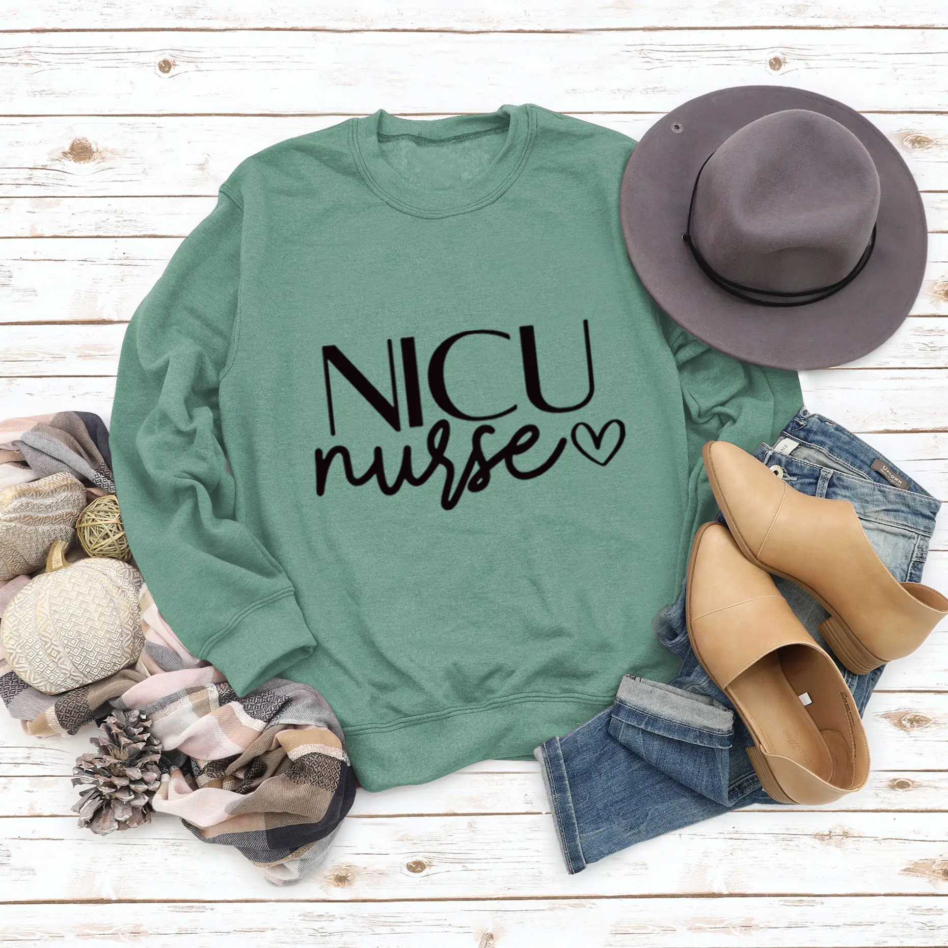 NICU NURSE Letters Round Neck Long Sleeve Sweatshirt for Women