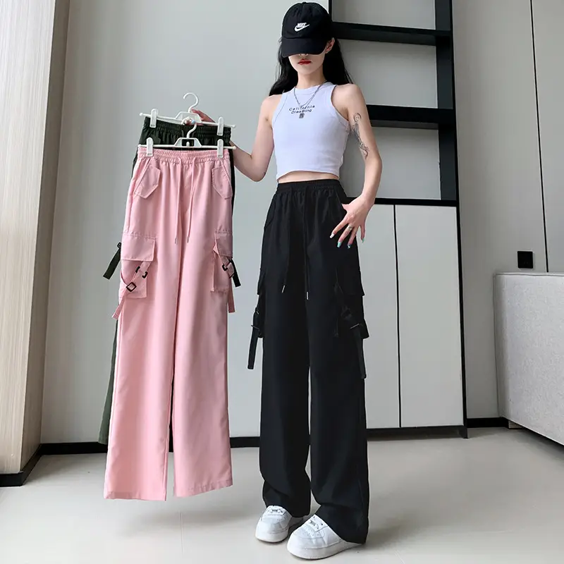 Women Pink Loose Casual Pants Set with Drawstring Waist - Image 10
