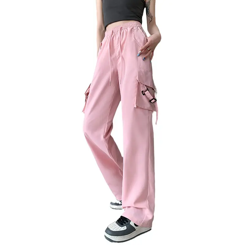 Women Pink Loose Casual Pants Set with Drawstring Waist - Image 11