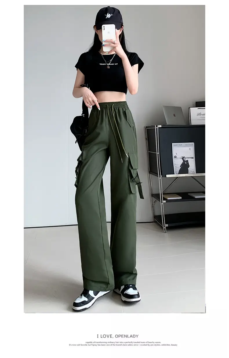 Women Pink Loose Casual Pants Set with Drawstring Waist — feature 17