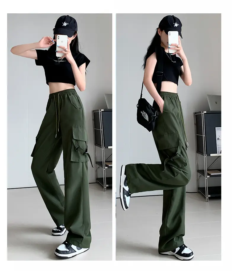 Women Pink Loose Casual Pants Set with Drawstring Waist — feature 18