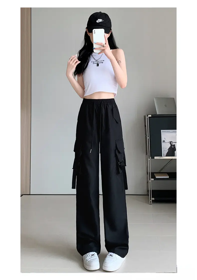 Women Pink Loose Casual Pants Set with Drawstring Waist — feature 20