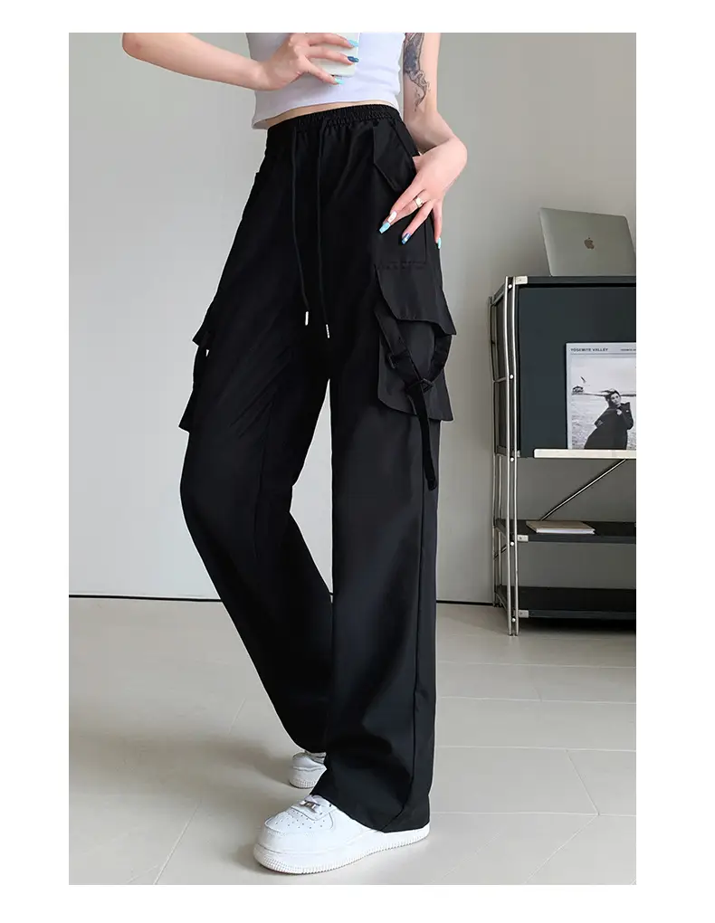 Women Pink Loose Casual Pants Set with Drawstring Waist — feature 21