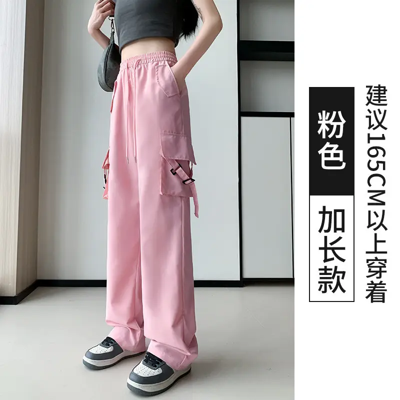Women Pink Loose Casual Pants Set with Drawstring Waist - Image 6
