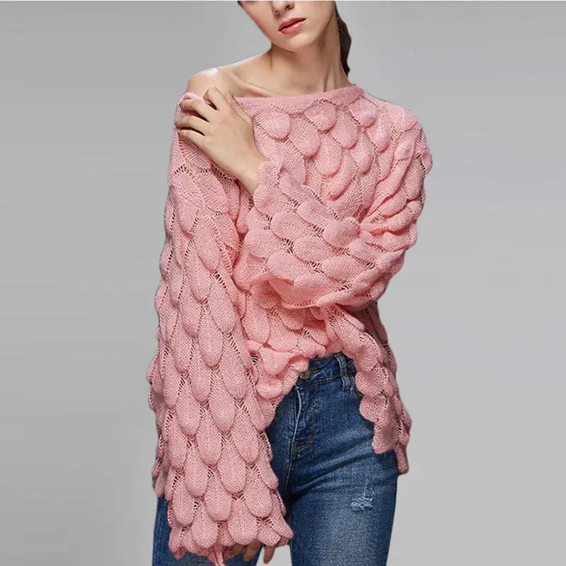 Yellow Hollow Knitted Pullover Sweater for Women - Image 6