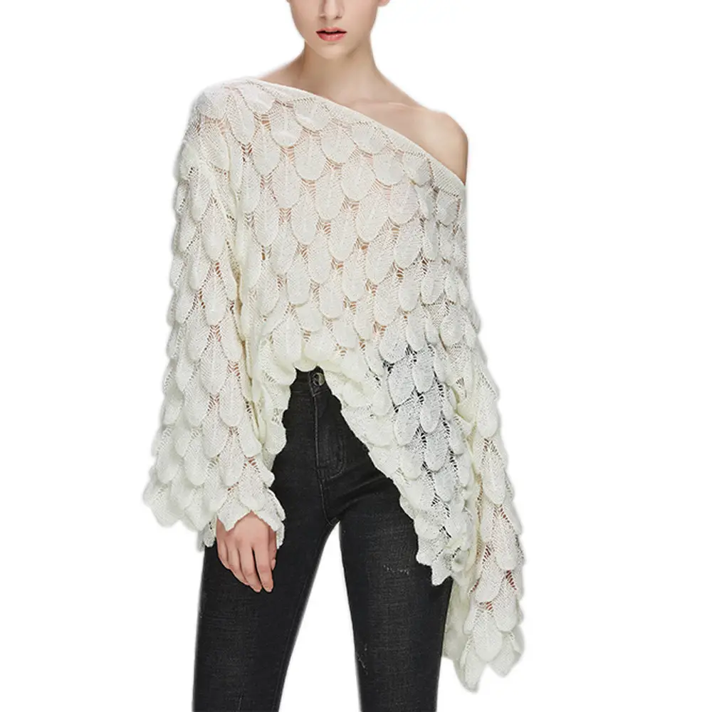Yellow Hollow Knitted Pullover Sweater for Women — feature 12