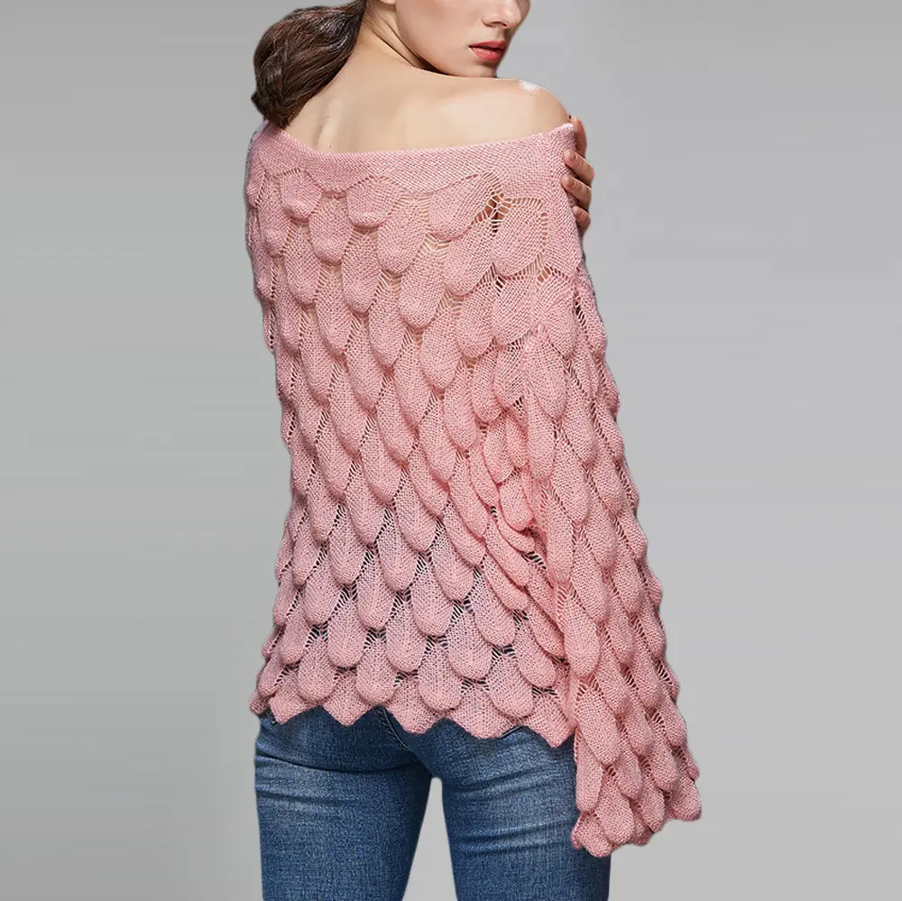 Yellow Hollow Knitted Pullover Sweater for Women — feature 14