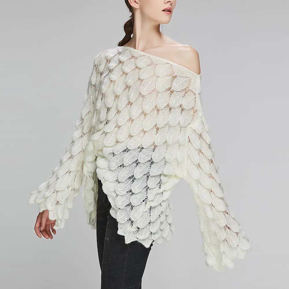 Yellow Hollow Knitted Pullover Sweater for Women — feature 15