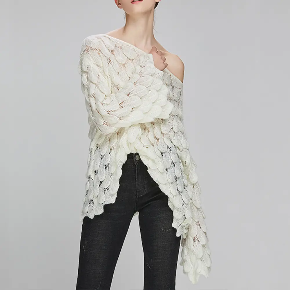 Yellow Hollow Knitted Pullover Sweater for Women — feature 16