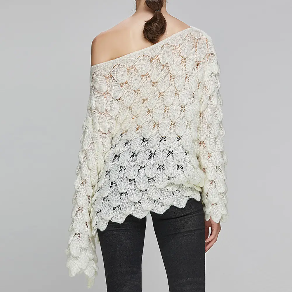 Yellow Hollow Knitted Pullover Sweater for Women — feature 17