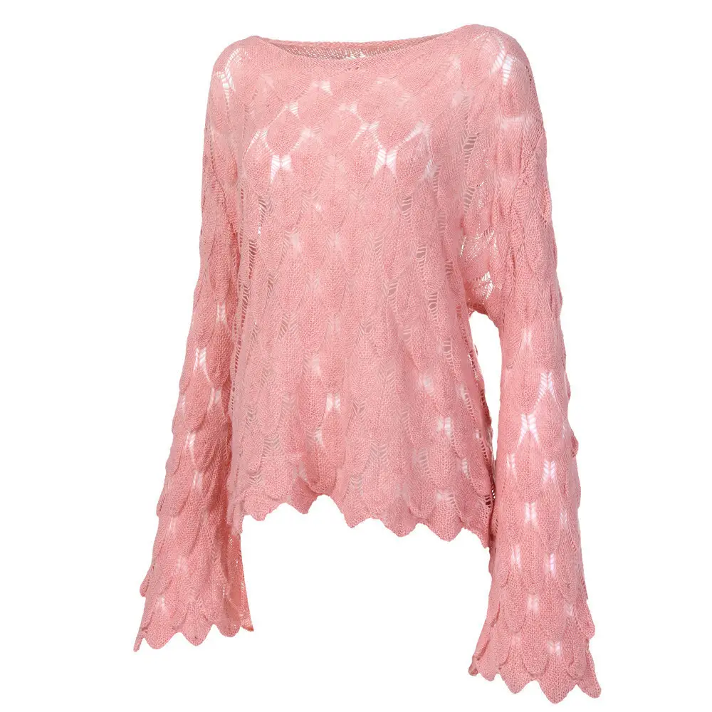 Yellow Hollow Knitted Pullover Sweater for Women — feature 25