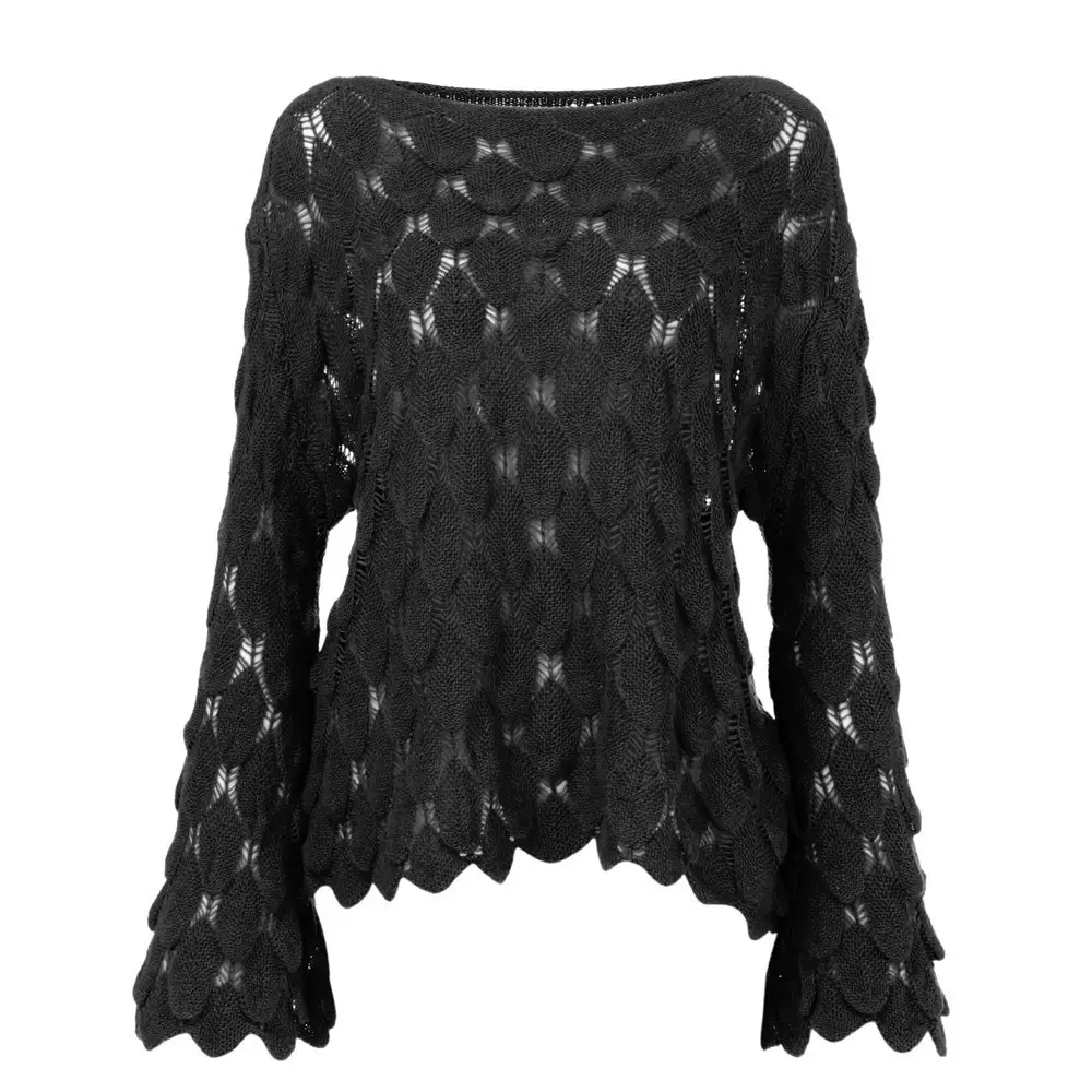 Yellow Hollow Knitted Pullover Sweater for Women — feature 27