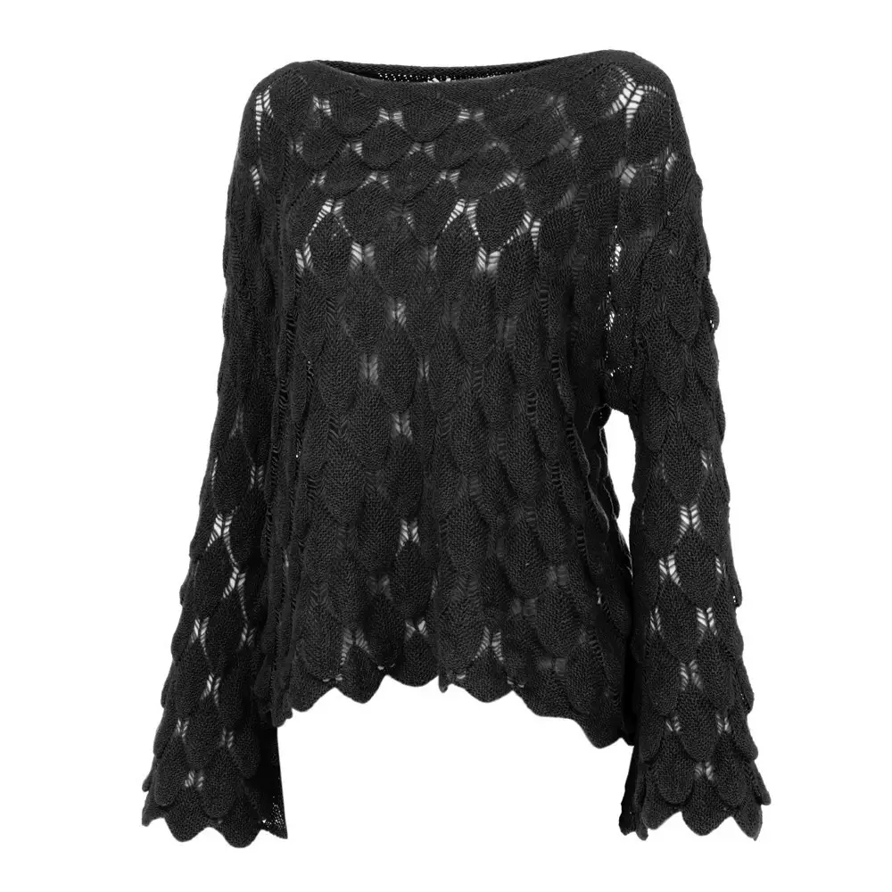 Yellow Hollow Knitted Pullover Sweater for Women — feature 28