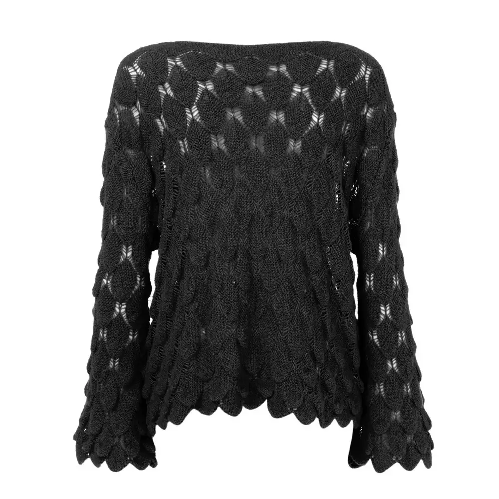 Yellow Hollow Knitted Pullover Sweater for Women — feature 29
