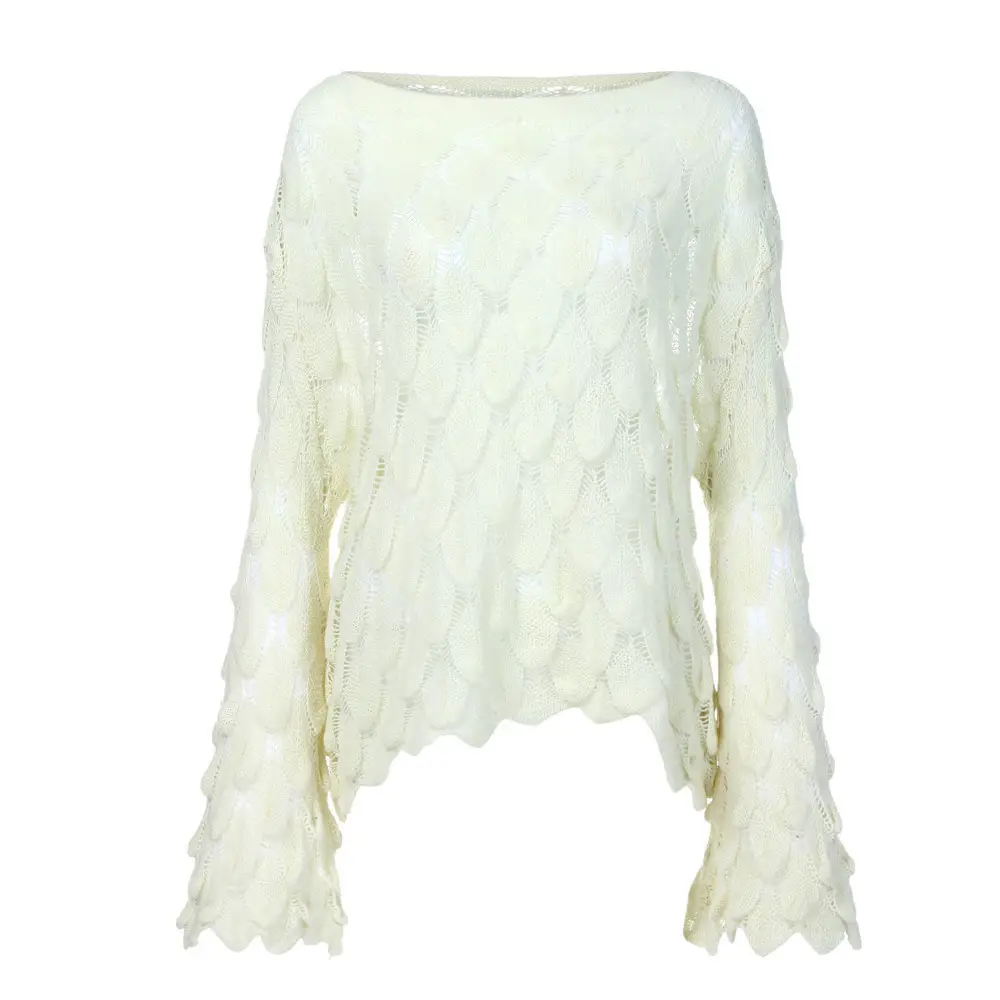 Yellow Hollow Knitted Pullover Sweater for Women — feature 30