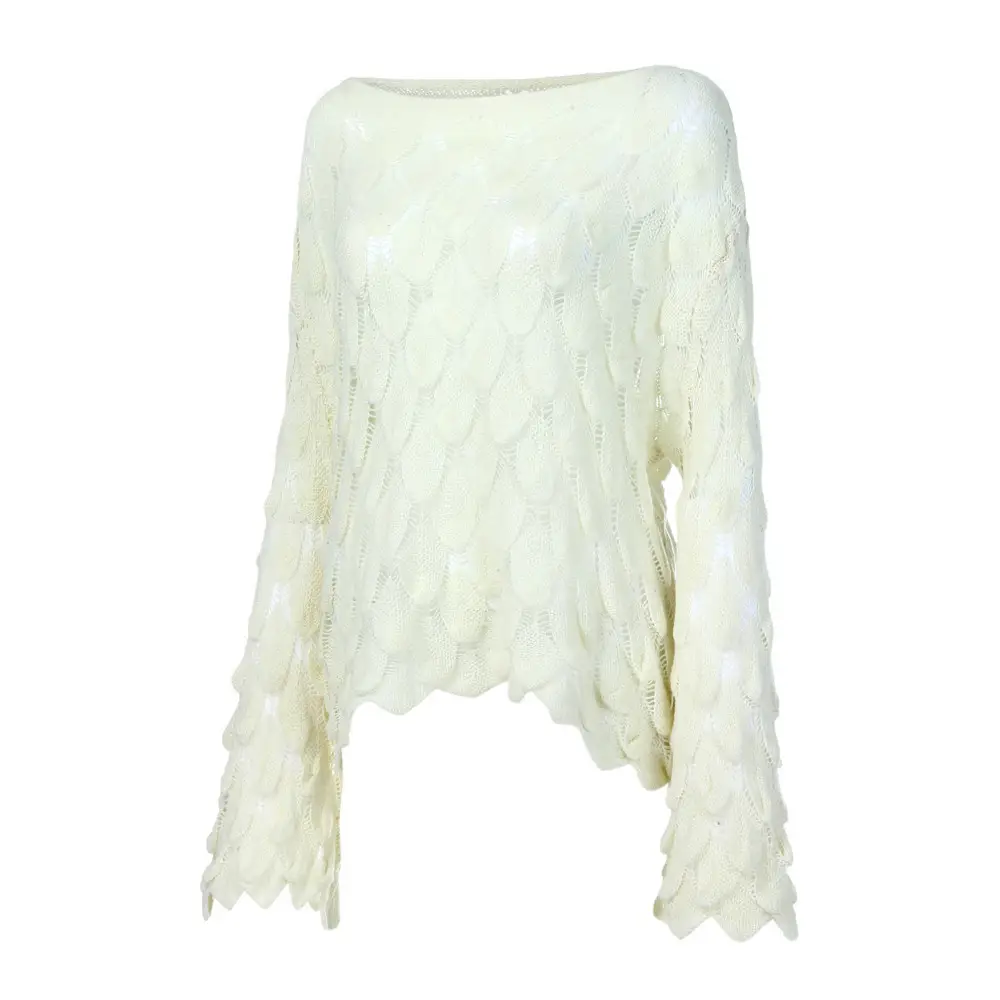 Yellow Hollow Knitted Pullover Sweater for Women — feature 31