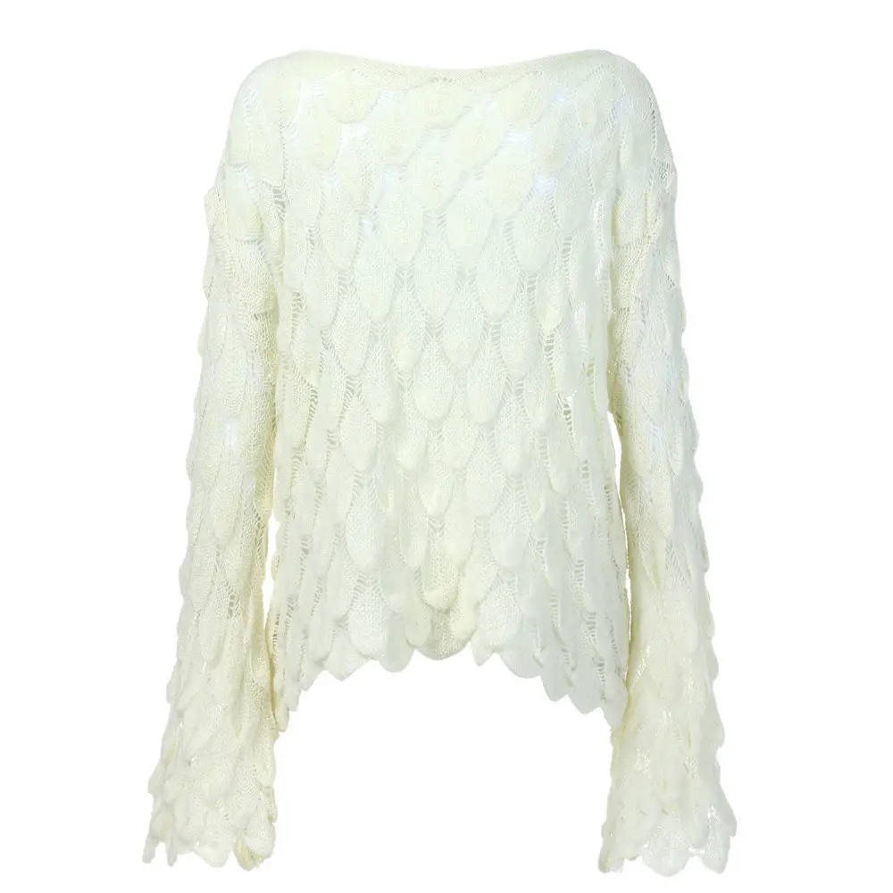 Yellow Hollow Knitted Pullover Sweater for Women — feature 32