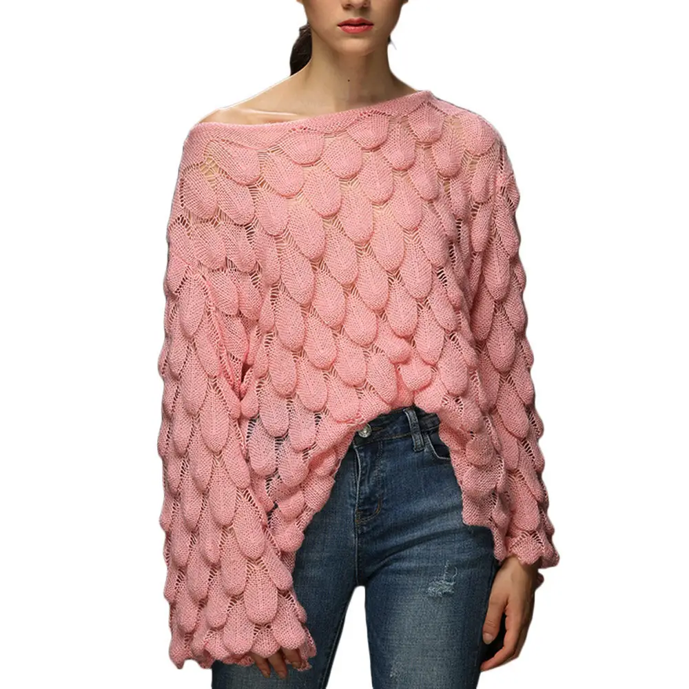 Yellow Hollow Knitted Pullover Sweater for Women — feature 9