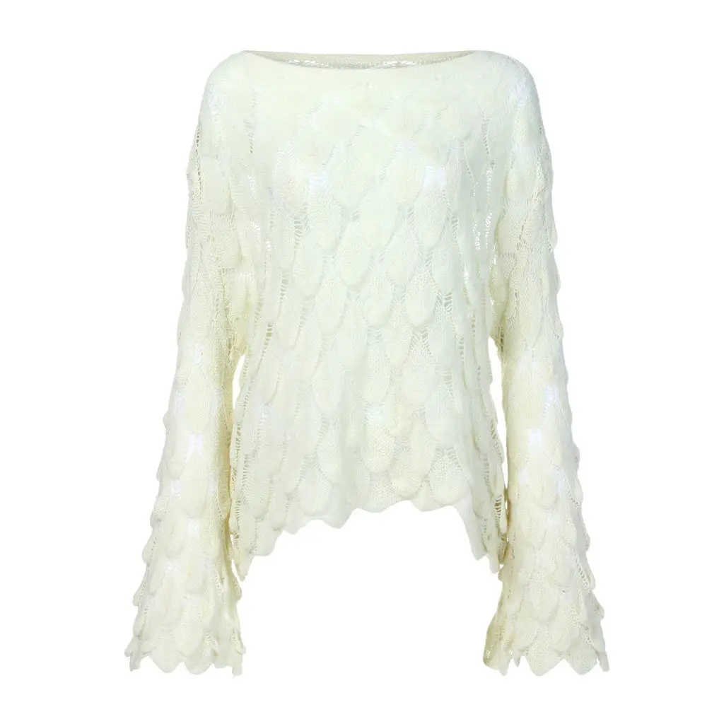 Yellow Hollow Knitted Pullover Sweater for Women - Image 3