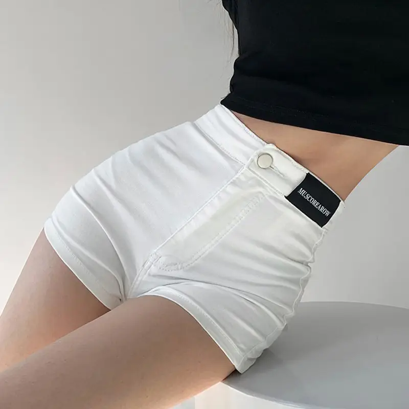 Women Black Slim Fit High Waist Denim Shorts - Image 5