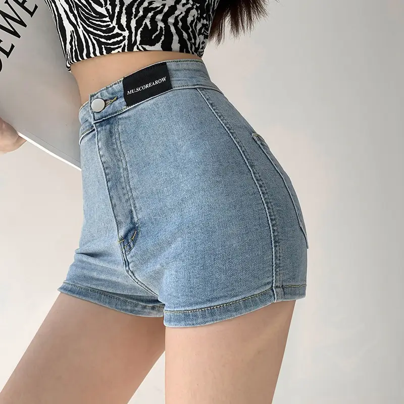 Women Black Slim Fit High Waist Denim Shorts - Image 3