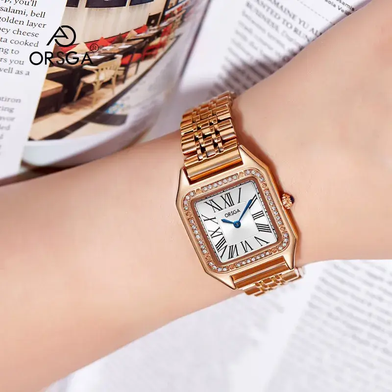 Omega Gold Square Watch for Women with Diamond Band - Image 26