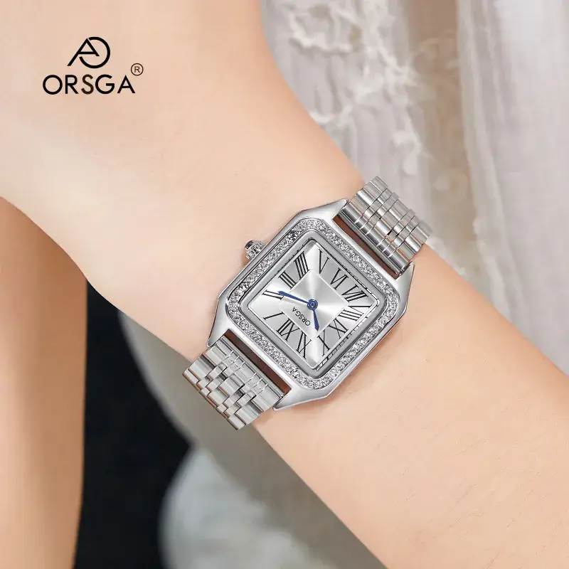 Omega Gold Square Watch for Women with Diamond Band - Image 27