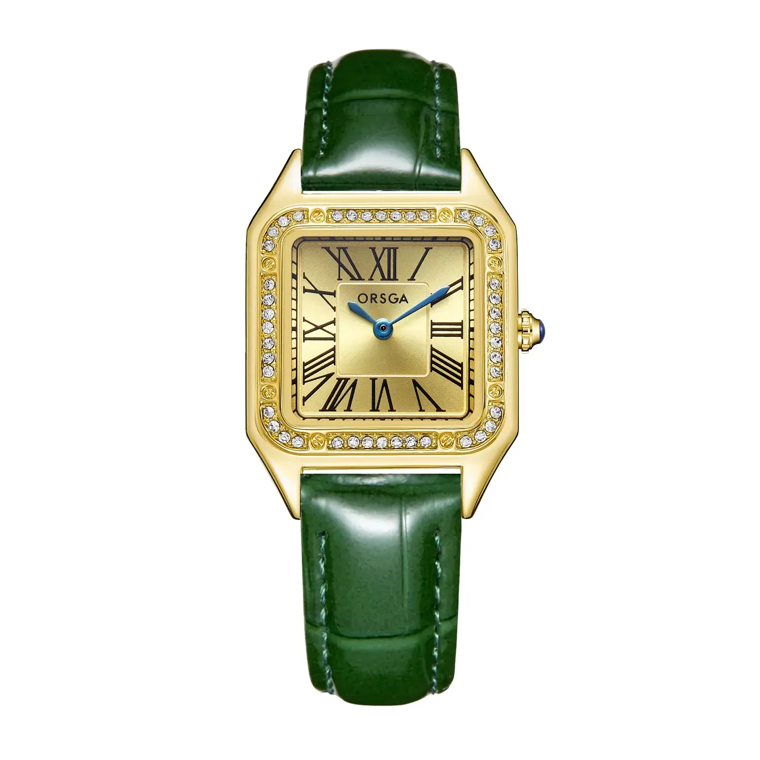Omega Gold Square Watch for Women with Diamond Band - Image 16