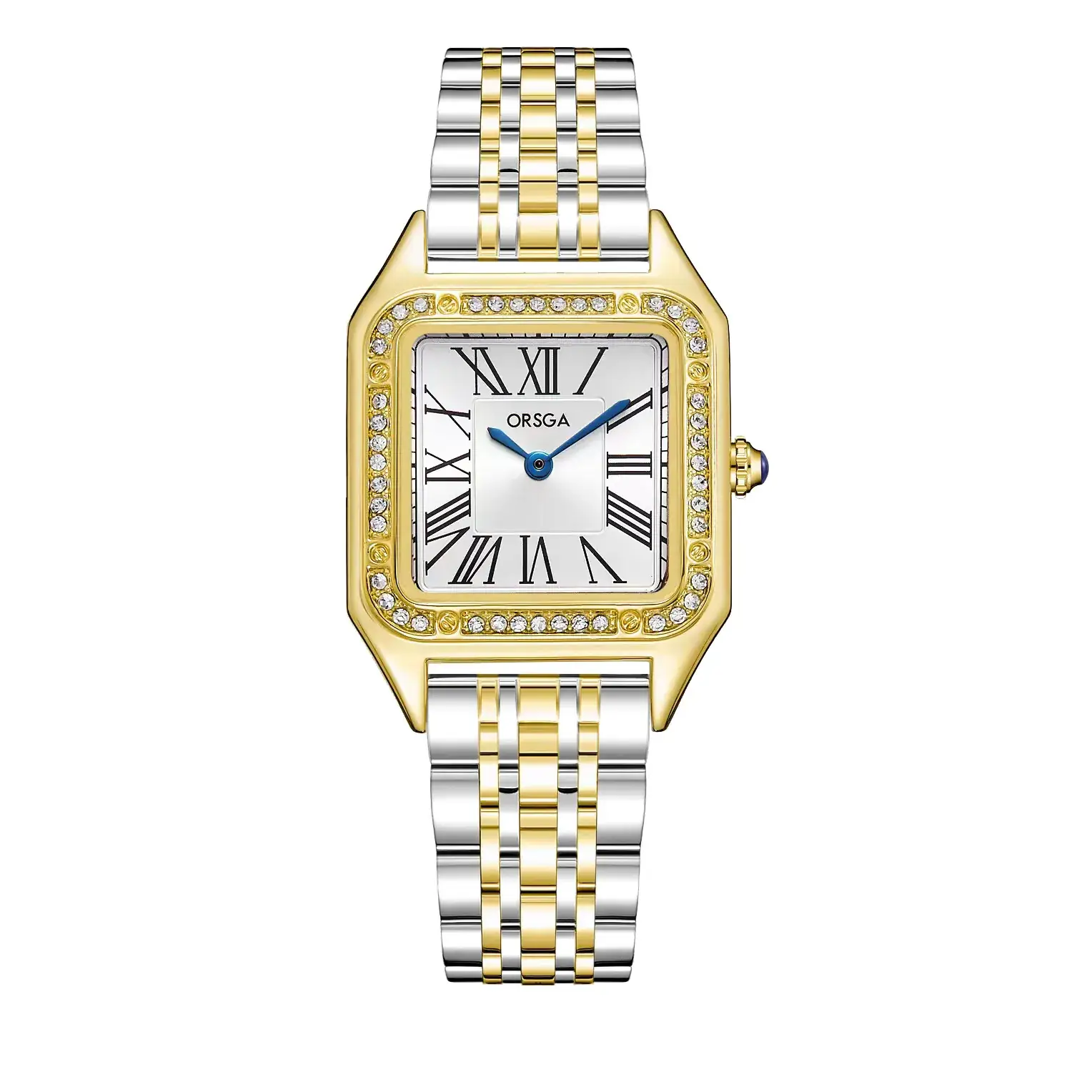 Omega Gold Square Watch for Women with Diamond Band - Image 2