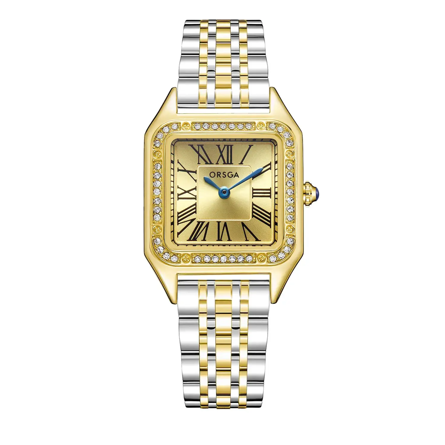 Omega Gold Square Watch for Women with Diamond Band - Image 3