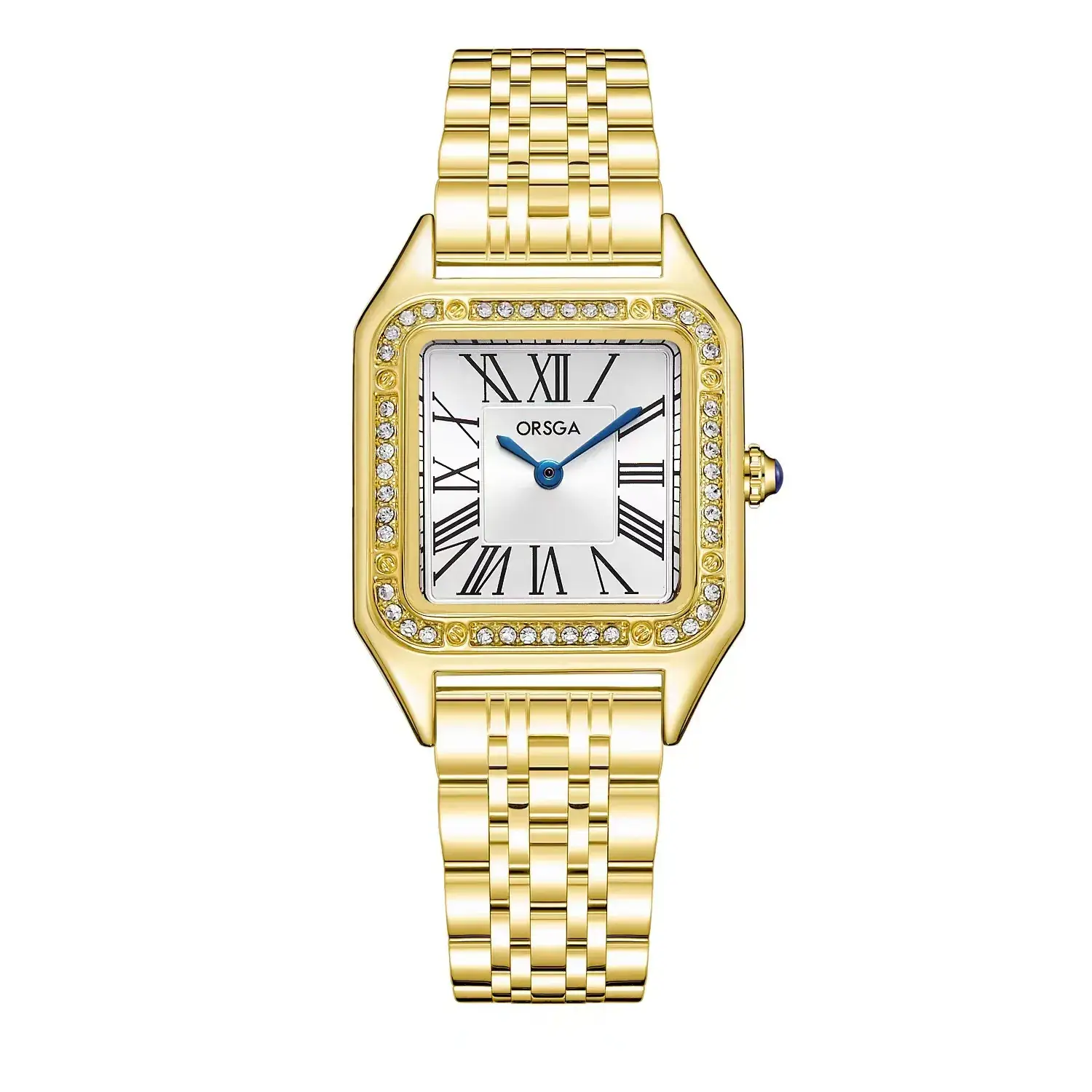 Omega Gold Square Watch for Women with Diamond Band - Image 4