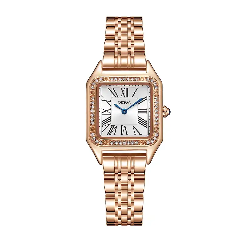 Omega Gold Square Watch for Women with Diamond Band - Image 7