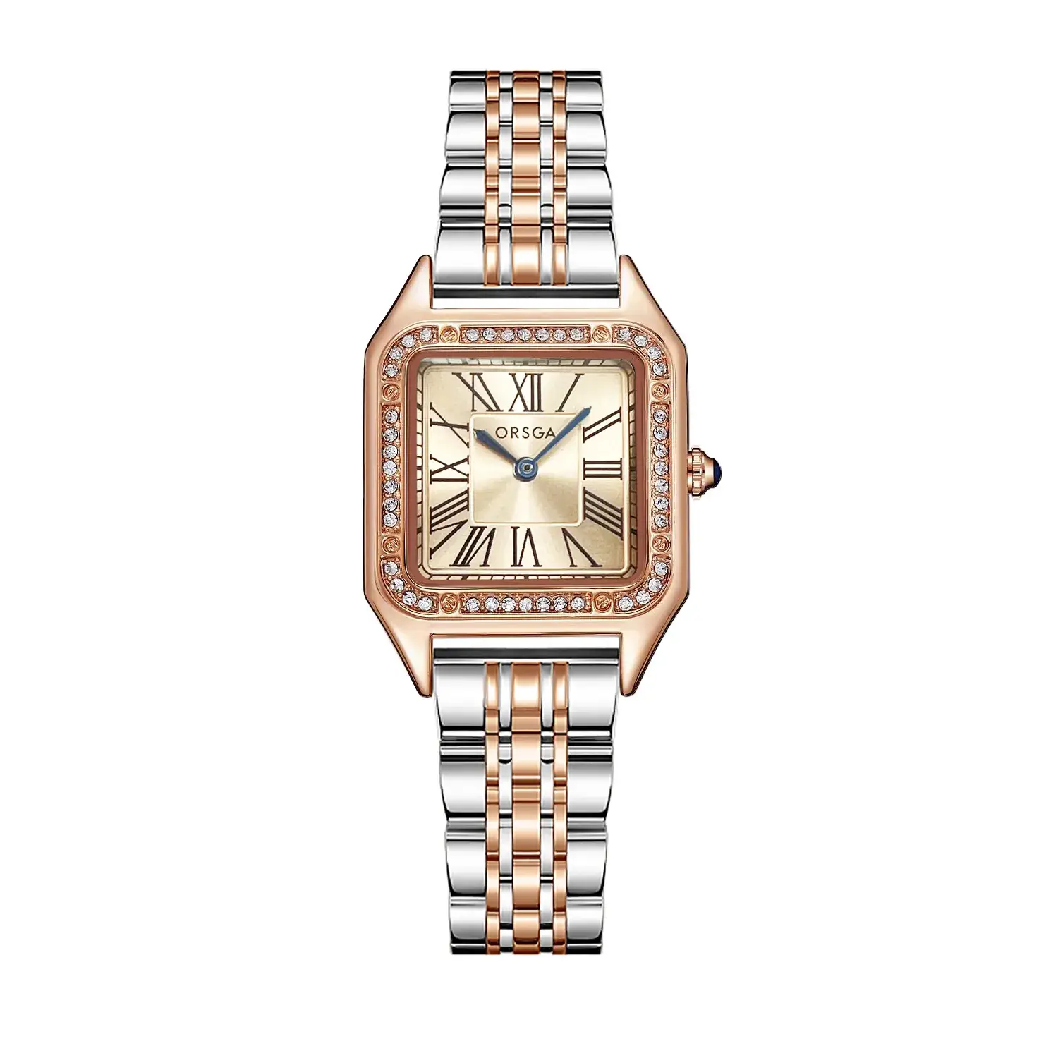 Omega Gold Square Watch for Women with Diamond Band - Image 8