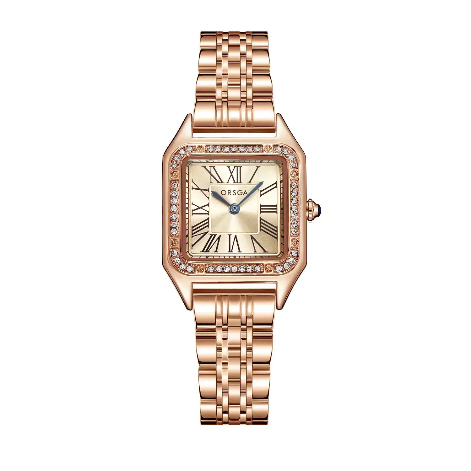 Omega Gold Square Watch for Women with Diamond Band - Image 9