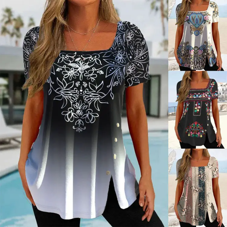 Women Ethnic Button Split Top Black Summer Wear - Image 8