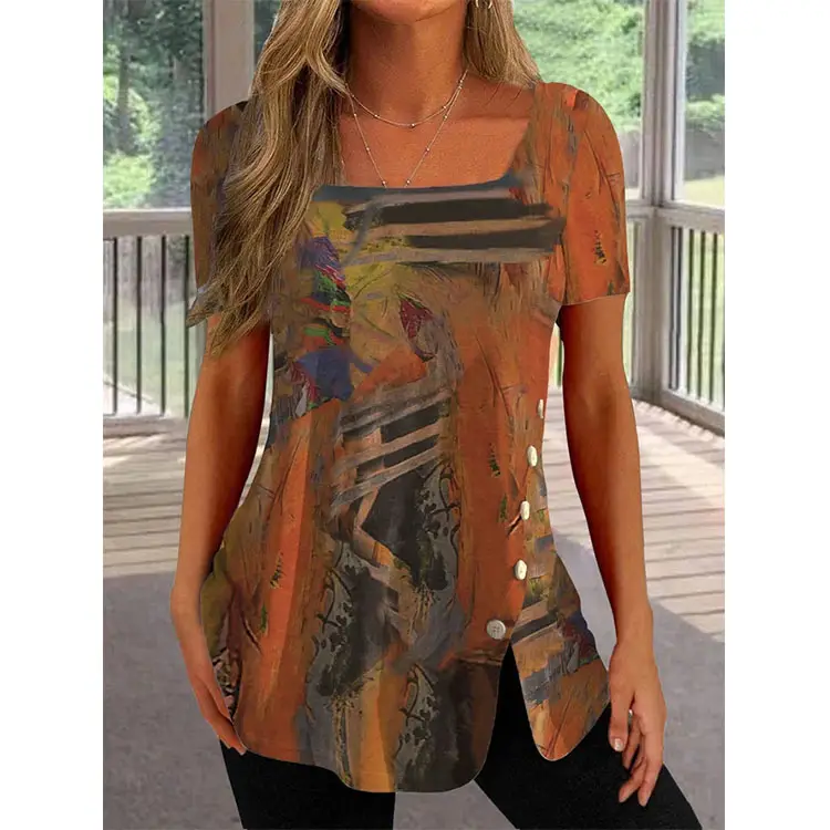 Women Ethnic Button Split Top Black Summer Wear — feature 10