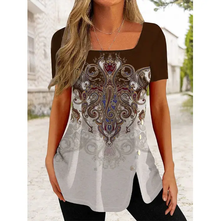 Women Ethnic Button Split Top Black Summer Wear — feature 11
