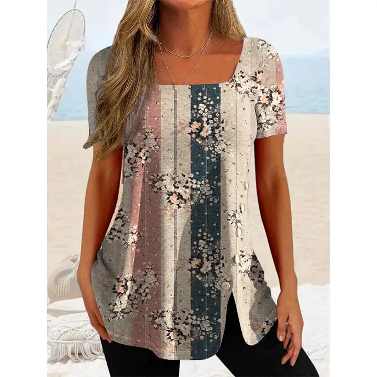 Women Ethnic Button Split Top Black Summer Wear — feature 6
