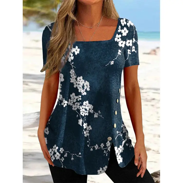 Women Ethnic Button Split Top Black Summer Wear - Image 3