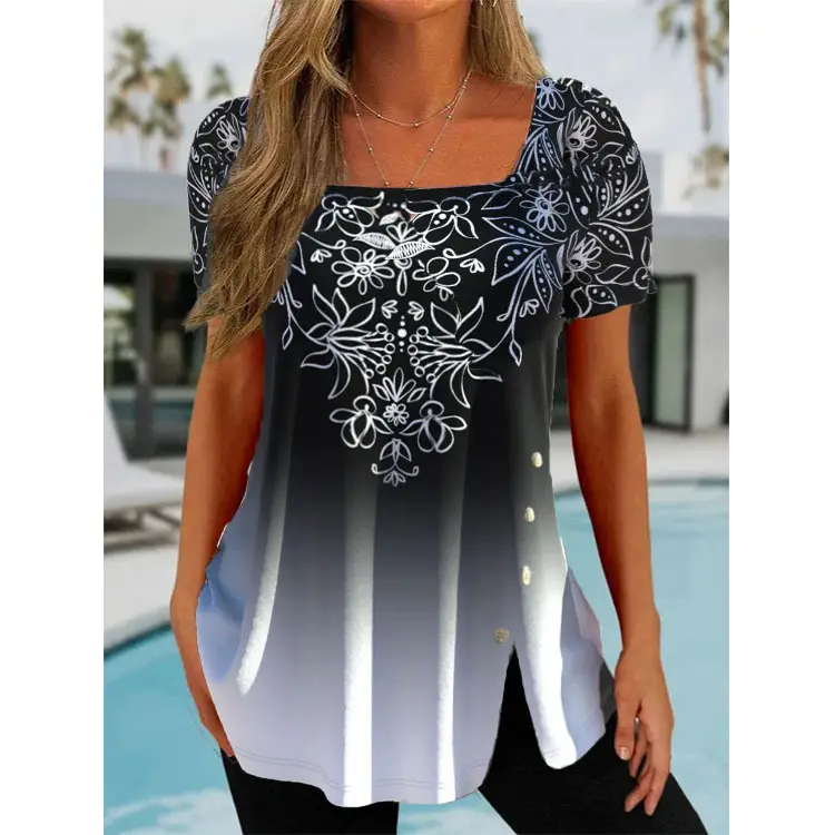 Women Ethnic Button Split Top Black Summer Wear - Image 6