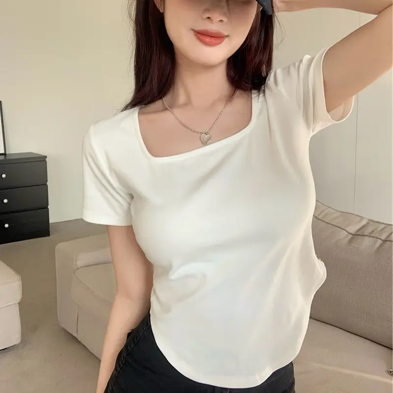 White Slim Fit Women's Summer T-Shirt 2025 - Image 6