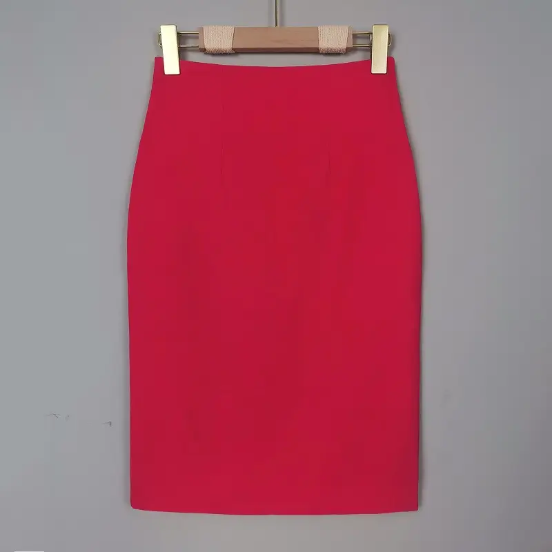 Women's Red Rear Split Slimming Skirt Mid Length - Image 3