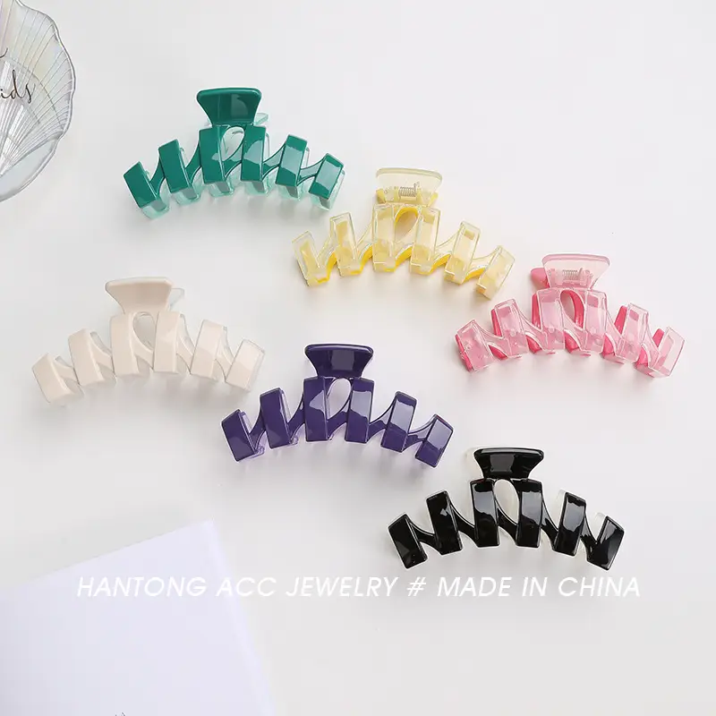 Two Color Big Wave Hair Clips Japanese Korean Bath Makeup Retro Color Matching Summer New Style Plate Hairpin - Image 7