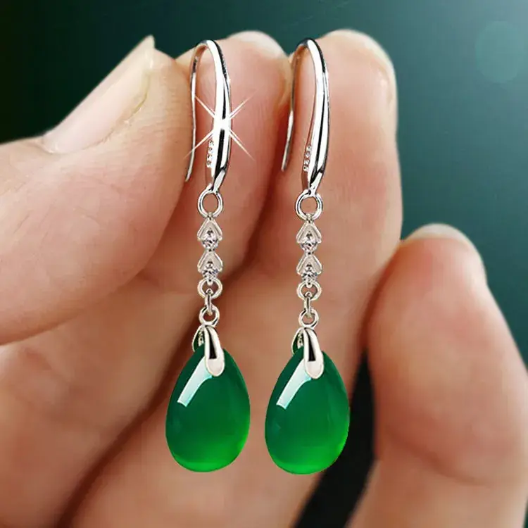 Green Agate Earrings for Women Ethnic Style - Image 3